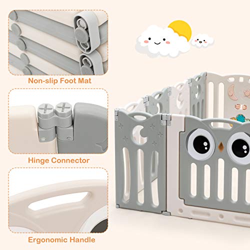 COSTWAY Grondbox baby, 12 HDPE paneel babybox speelbox, opvouwbare baby speelruimte met veiligheidsslot & educatief… - Image 6