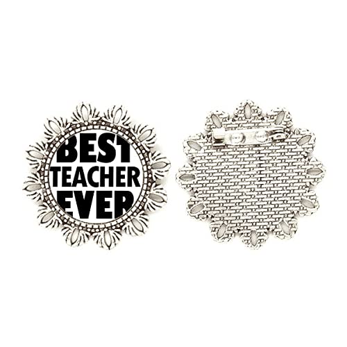 Broche de plata Best Teacher Ever joyería fina de flor mediana para maestras