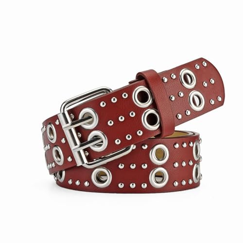 Y2k Punk Studded Leather Belt for Women Men Goth Emo Grunge Rock Double Buckle Belt Western Jean Clothes Accessories