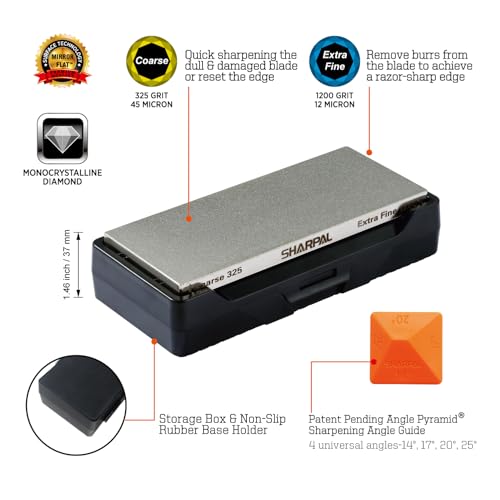 Image of SHARPAL 156N Double-sided Diamond Sharpening Stone, 6 in. x 2.5 in. | Coarse 325 / Extra Fine 1200 Grit, Storage Case with NonSlip Base, Angle Guide, Knife Sharpener