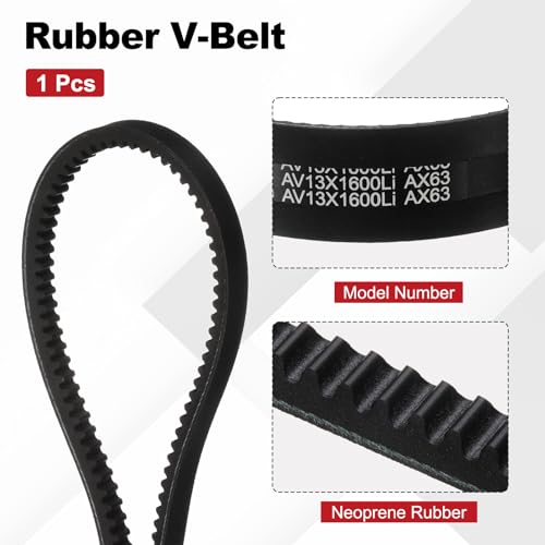 Image of AX63 Belt, Raw Edge Cogged Industrial Rubber EPDM V-Belt, Pack of 1 | 1 /2 inch(13mm) Width x 63 inch(1600mm) Inside Circumference x 5 /16 inch(8mm) Height