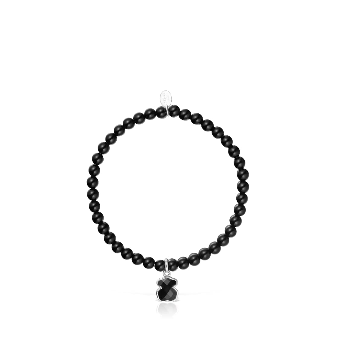 TOUS Bracciale elastico con gemme onice da donna con motivo a orso in argento sterling 925 classico e puro, collezione Icon Color, Pietra Pelle Argento Pietra Pelle