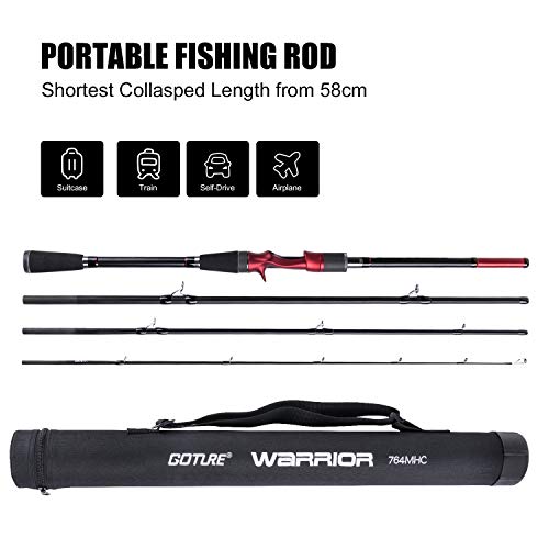 Goture Casting Rod 4 Pieces Fishing Rod Travel Fishing Pole With Rod Case 7.6Ft Medium Heavy Power #TOP6