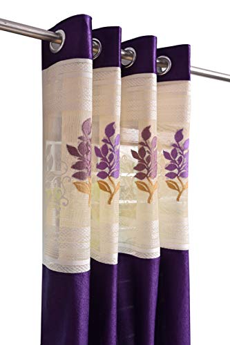 Image of LaVichitra 2 Piece Premium Window Curtain with Floral Net - 5ft, Purple