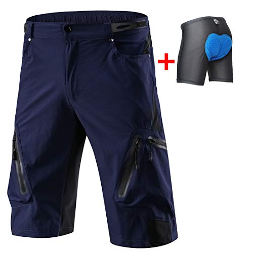 FMSBSC Mens Mountain Bike Biking Shorts, Bicycle MTB Shorts, Loose Fit Cycling Baggy Lightweight Pants with Zip Pockets,H