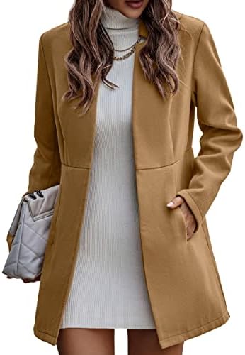 AOVDE Womens Trench Coats Casual Blazers Open Front Lapel Slim Fit Work Office Winter Cardigan Jacket Outwear Khaki Large