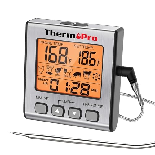 Image of LABART ThermoPro TP-16S Digital Meat Thermometer - Accurate Candy & Food Thermometer for Smoker, Grilling & BBQ with Smart Cooking Timer and Backlight