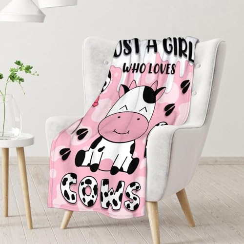 Mercuryelf Cow Throw Blanket - Soft, Fuzzy & Warm - 60x80 Inches Flannel Blankets for Bed, Couch - Pink Cute Throws Gift for Women