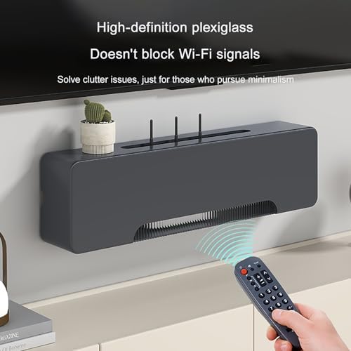 Hidden WiFi Router Box - Stylish Cabinet Power Strip & Cable Management Hider Rack for Home, Living Room, Bedroom, Office Organization & Decor