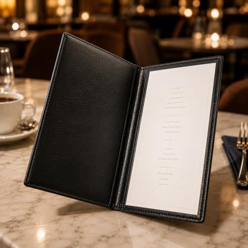 Image of Restaurant Menu Folder - Set of 3 PU Leather Menu Holders with Transparent Sleeves | Durable, Easy-to-Clean Menu Covers for Hotels, Cafes, Bars & Restaurants