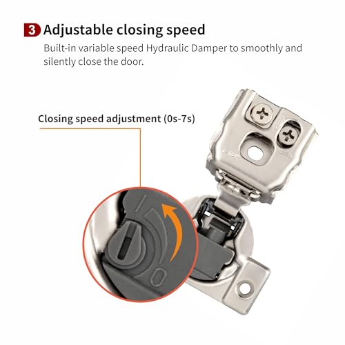 Image of 2 Pcs 1 1 /4 inch Overlay Soft Close Cabinet Hinges Variable Close Speed | 3-Way Adjustment,Cold Rolled Alloy Steel,face frame cabinets,anti-rust coat,105 degree,7.6kg /pair,50k cycles,14-26mm doors