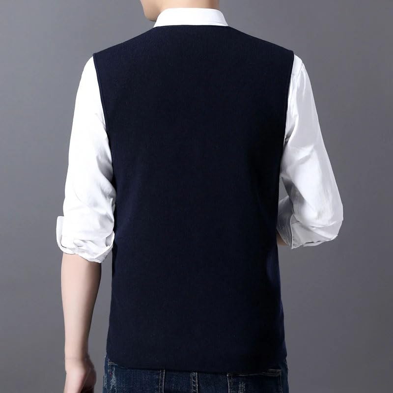 Men Knitted Sleeveless Cardigan Vest Buttons Down V Neck Business Casual Sweater Vest2