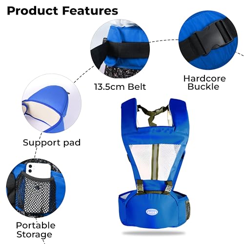 Image of Bembika Baby Carrier with Hip Seat - Soft Kangaroo Bag & Sling Carrier, Multiple Carry Positions, Adjustable Infant Carrier for Hands Free Parenting -(3-24 Months | 3-15 Kg | Blue)