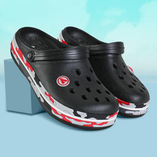 Image of Aqualite Men's NEO-151 Trendy Stylish Fashionable Clogs with Back-Strap| Sandals with Lightweight Regular wear Casual Clogs with Ultra Soft & Flexibility Technology. Black /Grey