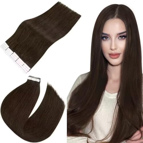 Easyouth Human Hair Tape in Extensions Darkest Brown Invisible Tape Hair Extensions Real Human Hair 14 Inch 40g 20Pcs Seamless Tape in Brown Hair