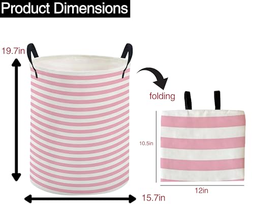 Image of ESSME Kids Laundry Basket,Pink Hamper Collapsible Canvas Waterproof Storage Bin for Girls, Cute Hamper,Gift Baskets(Pink stripes)