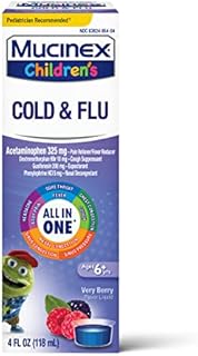 Mucinex Children's Cold, Cough and Sore Throat Liquid Medicine, Mixed Berry, 4 oz