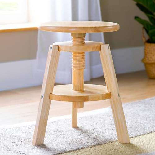Image of Guidecraft Adjustable Drafting Wooden Stool-Natural: Drafting Chair for Kids, 16 inch-18 inch Inch Swivel Stool for Kids' Art Studio Furniture | Toddler Chair for Drawing, Painting, and Crafting