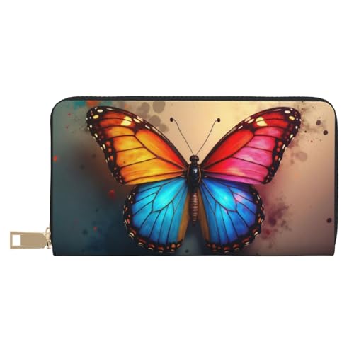 Colorful Butterfly Print Wallet Women, Leather Bifold Multi Card Wallet, Long Purse Women's Wallets