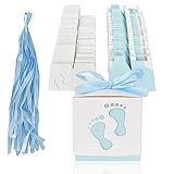 50 Pcs Cajitas Regalo Papel, Cajas de Papel Bautizo Caramelos de Bebé, Caja para Caramelos Regalo, Detalles de Fiesta para Baby Shower Cumpleaños Bautizo Niños Recién Nacida Boda (Azul)