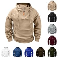Hoodies for Men Lightweight Tactical Sweatshirts Classic Long Sleeve Pockets Pullover Drawstring Sweatshirt Workout Run