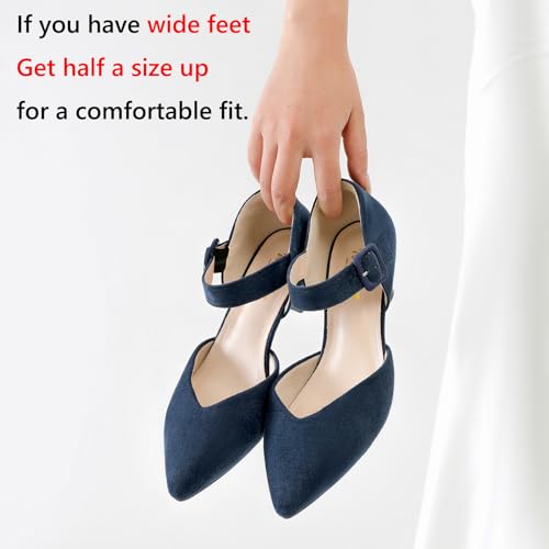 Image of RIBONGZ Comfortable Kitten Heels for Women Pointed Closed Toe Ankle Strap Buckle Heels Slip on Low Heel Church Pumps Wedding Bridal Party Dressy Shoes