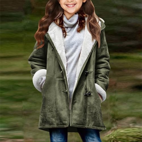 Girls Fleece Jacket Suede Sherpa Lined Warm Winter Coats with Hood Faux Fur Thermal Button Down Hooded Parka Coat2
