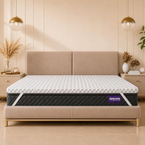 Image of Restofit 2 Inch Gel Infused Memory Foam Mattress Topper | 78x48x2 Inches, Double Size Topper | Cooling Pad for Back Pain, Bed Topper with Viscose Cotton Fabric, Soft & Breathable