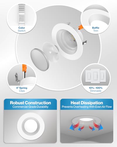 sunco 4 inch led recessed lights retrofit can lighting 660 lm 11w 40w equivalent selectable cct 2700k3000k3500k4000k5000k dimmable baffle trim replacement conversion kit ul 4 pack