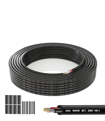 Cavo Elettrico 2 Conduttori 18 AWG/0,75mm² Rame Ossigeno-Free - 15 Metri UL2464 per Strisce Luminose LED, Lampade da Tavolo, Progetti Fai da Te con Isolamento PVC