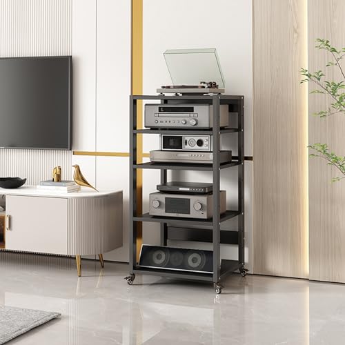Media Stand Audio/Video Component Cabinet Movable Corner Record Player Stand Home Theater Entertainment Center Stereo Rack Audio Tower with Height Adjustable Wooden Shelf (Size : 5 Tier-50x40x110cm)