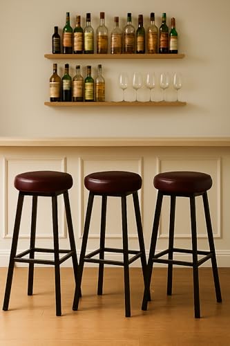 Image of Bar Stool Chair with Cushion Seat | Metal Bar Stool for Kitchen Counter | High Bar Chair for Home, Cafe & Restaurant (24 Inch)