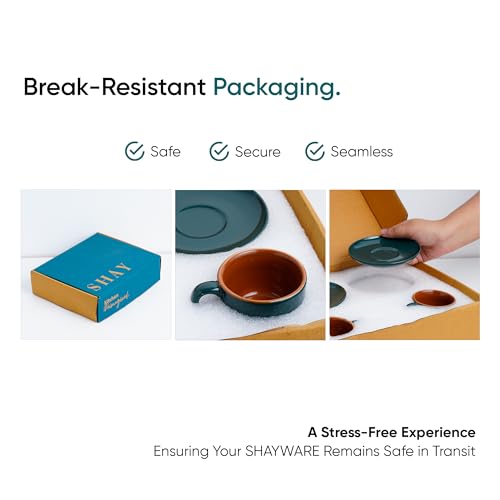 Image of Shay Ceramic Espresso Cup Set, Set of 2, 100ml, Teal Green | Espresso Cup and Saucer | Glossy Finish | Microwave Safe (Espresso Set, Teal Green)