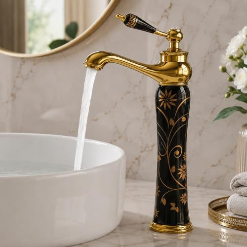 Image of Backline Basin Mixer Tap | Bathroom Basin Faucet | 12 inch Long Pillar tap for Basin | Pillar tap for Basin | Hot & Cold Basin Taps for Bathroom & Livingrooms (Black Gold)