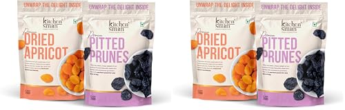 Image of KitchenSmith Premium Dried Apricot & Pitted Prunes Pack of 4 (250gm Each) | A Delicious, Nutrient-Rich Snack For Boosting Health And Energy