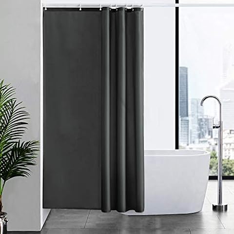 Furlinic Duschvorhang Textil Anti-schimmel Wasserdicht Waschbar Badvorhang aus Polyester Stoff Dunkelgrau 120x200cm mit 8 Duschvorhangringen Cover