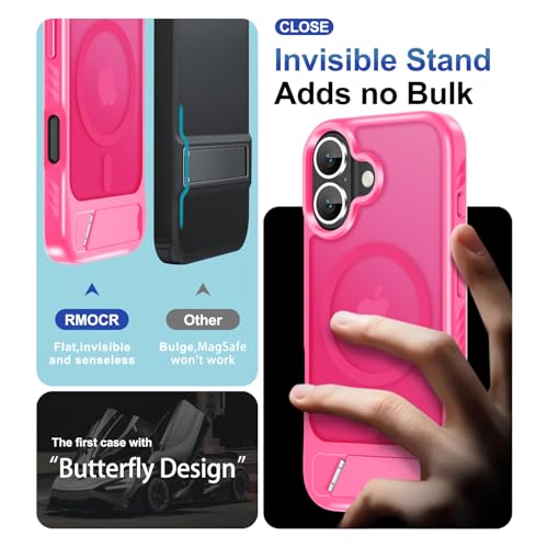 RMOCR Case for iPhone 17 Phone Cover with Screen Protector+Lanyard Wrist Strap,Magnetic Translucent Matte Rugged Slim PhoneCase Built in Invisible Kickstand [Fit for MagSafe],Hot Pink by RMOCR - Used condition - Image 6