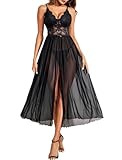 Avidlove Women Lingerie Lace Babydoll Sexy Mesh Nightdress Chemise V Neck Sleepwear Black