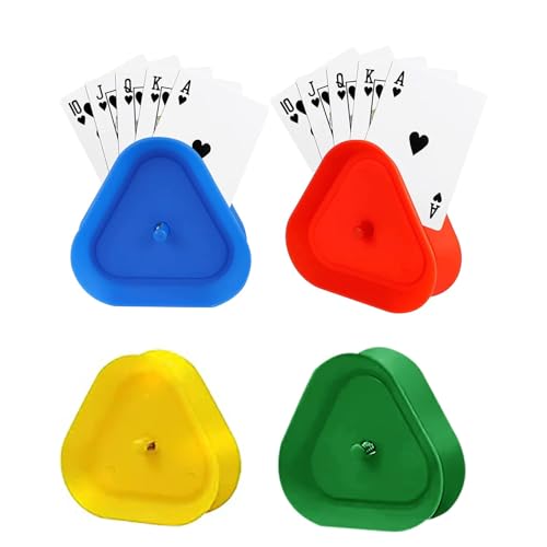 Sujeta Cartas Naipes, 4 Individuo Sujeta Cartas, Tarjetero Triangular, Tarjetero de Plástico para Niños, Adultos, Ancianos