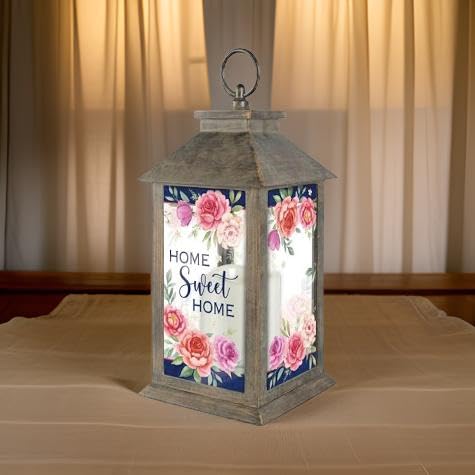 Lanterne bougie LED Carson Cabbage Roses de 27cm pour décoration de table