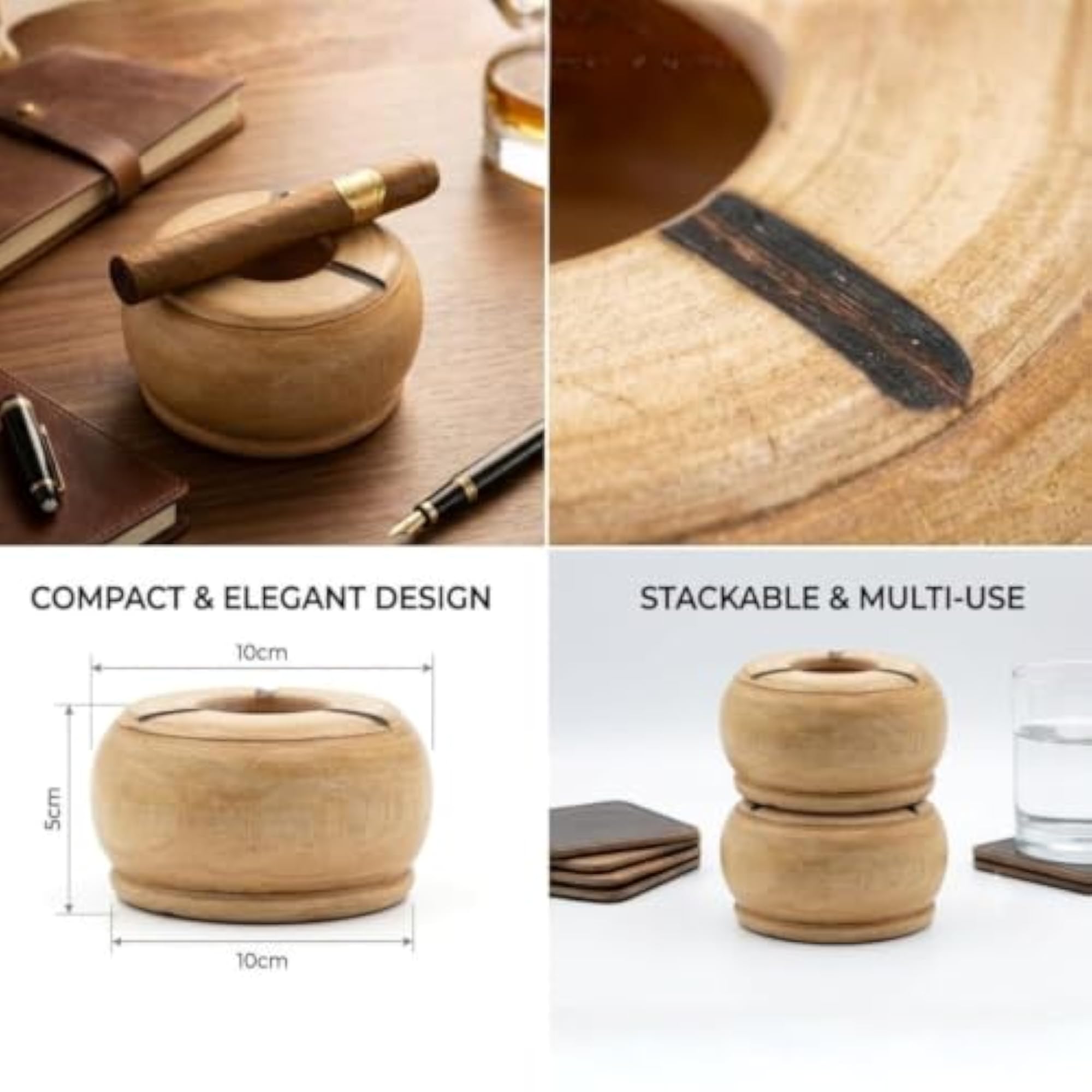 Elegant Wooden Ashtray for Home & Office Use
