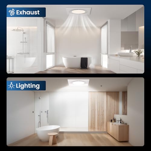 Image of Hon&Guan Bathroom Exhaust Fan with Light, Upgraded Quiet Square Bathroom Vent Fan with Adjustable LED Light 3000K /4500K /6500K, 110 CFM, 1.0 Sones, Exhaust Fan with Light for Home Bath Hotel