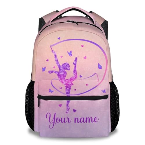 Personalized Gymnastics School Backpack for Girls - 17 Inch Light Colorful Backpacks for Kids 8-10 Years - Lightweight Cute Bookbag for Elementary
