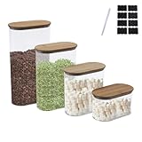Yomjarl Coffee Tea Sugar Container Set,Canisters Sets for The Kitchen of 4,Airtight Clear Plastic Jars with Bamboo Lid,Stackable Food Pantry Storage Containers for Coffee Bar,Counter