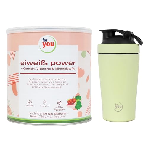 for you Power Eiweiß Erdbeer-Rhabarber 750 g + Gratis Shaker – Mehrkomponenten Eiweißpulver nach Dr. Strunz mit L-Carnitin, Vitaminen & Mineralstoffen | Muskelaufbau & Regeneration | Sehr gut löslich