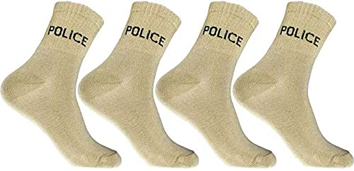 MJEMen's Cotton Cushioned Full-Length Police Socks (Khaki, Free Size) - Pack of 4 Pair