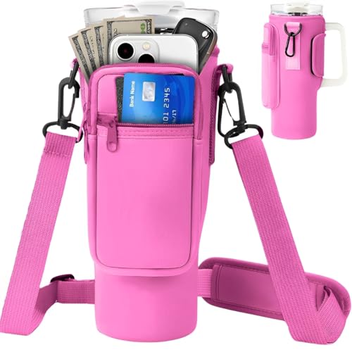 Bolsa Alça Transversal Porta Garrafa Térmica 1,2L Neopreme Bolso Celular Carteira Alça Transversal (Rosa Pink)