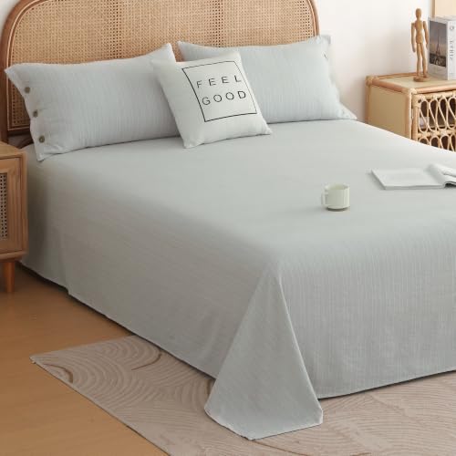 Image of Story@Home Linen King Size Bedsheet Cotton Textured Flat Sheet with 2 Pillow Covers Super Soft Bed Sheet for King Size Bed | 300 TC Striped Pattern | 250 x 270 cm | Light Grey