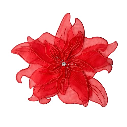 Image of Exaggerated Organza Fabric Flower Brooch Pin for Women Girls Fashion Dainty Layered Big Beaded Corsage Boutonniere Brooches Lapel Pins Delicate Wedding Birthday Holiday Dress Accessories Jewelry Gift