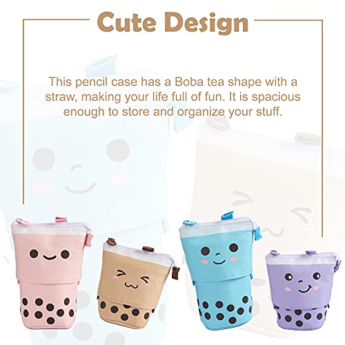 Image of FINEMOE Polyester Standing Case Cute Pencil Pouch For Girls&Boys-Korean Boba Pop Up Stationery Makeup Cosmetic Organizer Box,Pen Pencil Pouches For Stationary Boys Kids Women School Students(Blue)